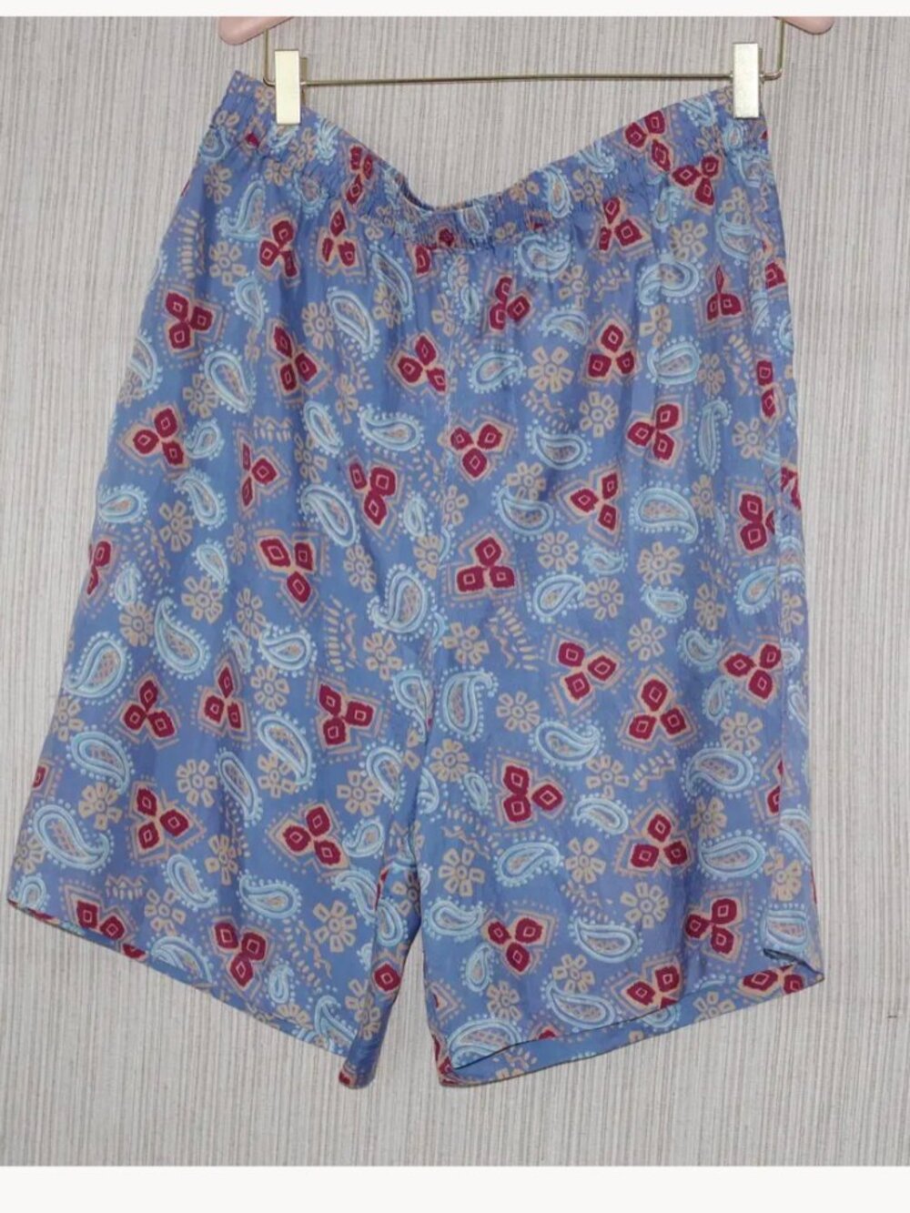 Rhoda Lynne Silk Paisley Lounge Shorts - Sky Blue Floral Print size :L